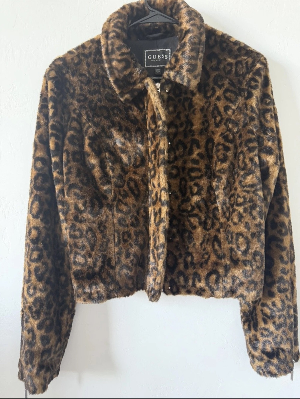 GUESS Leopard Print Teddy Jacket - Brown & Black